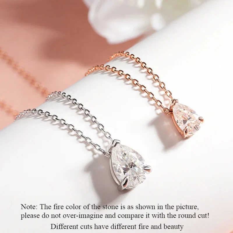 Certified Pear Moissanite Necklace D VVS1 - 18K Gold Plated 925 Sterling Silver