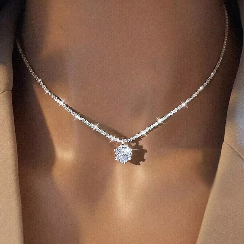 Sparkling 1CT Moissanite Solitaire Pendant Necklace - 925 Sterling Silver